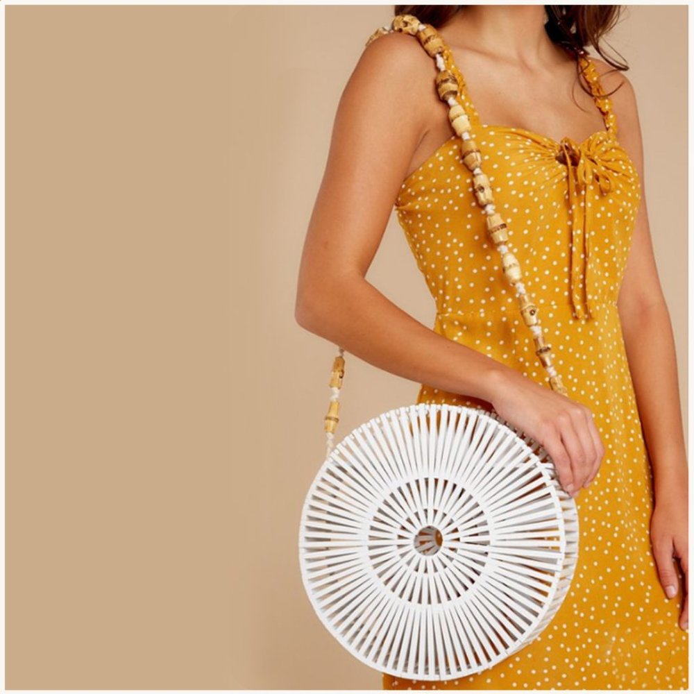 White Slatted Bamboo Wheel Cross-body Bag